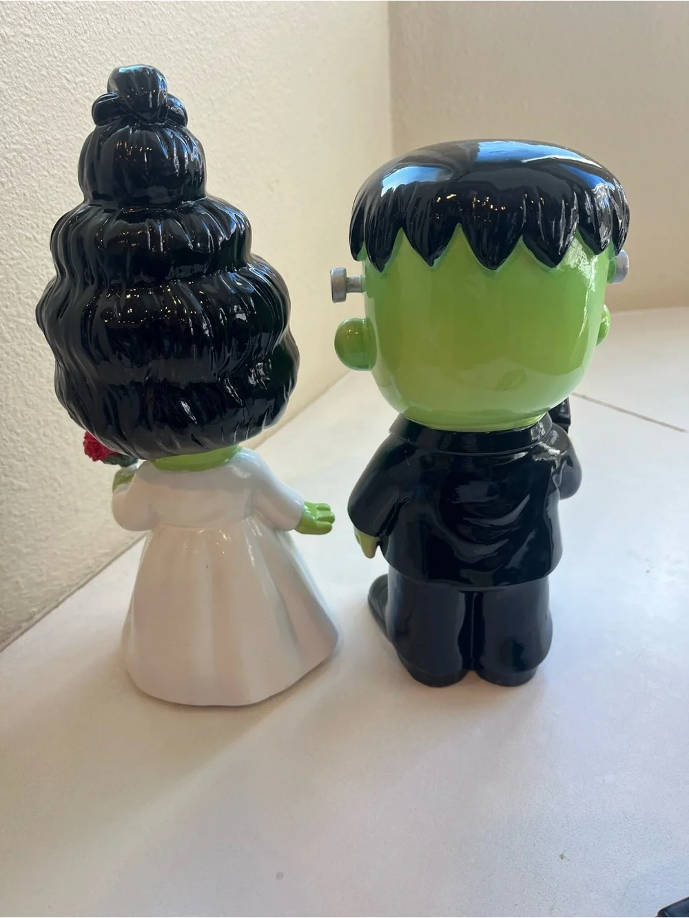 Halloween  Bride and Groom Frankenstein Figurines - Green, Black, White